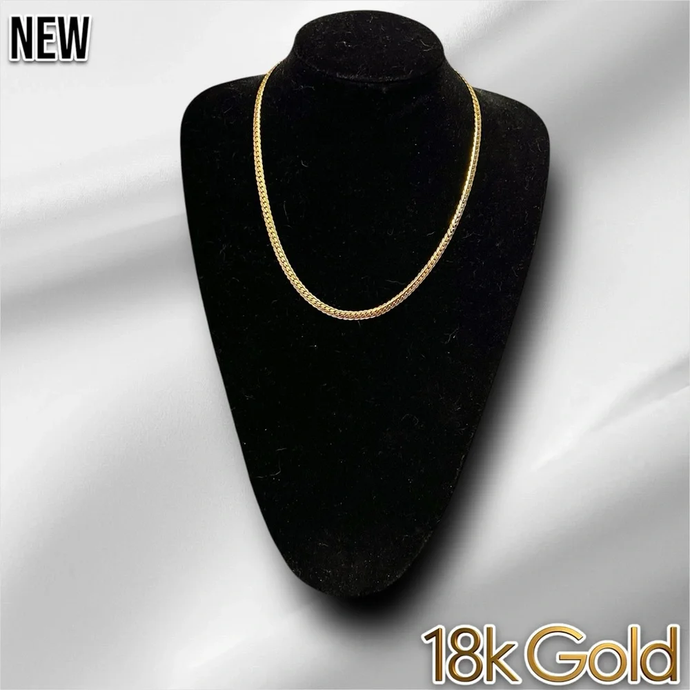 New 18K Gold Flat Chain Necklace 20inches Unisex - Picture 3 of 7